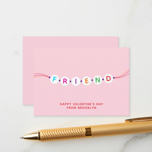 Friend cute friendship bracelet pink Valentine's Enclosure Card (Front/Back In Situ)