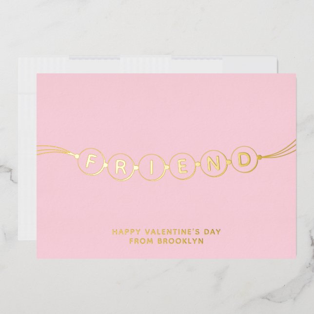 Friend cute friendship bracelet pink Valentine's Foil Holiday Card (Envelope)