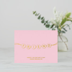 Friend cute friendship bracelet pink Valentine's Foil Holiday Postcard
