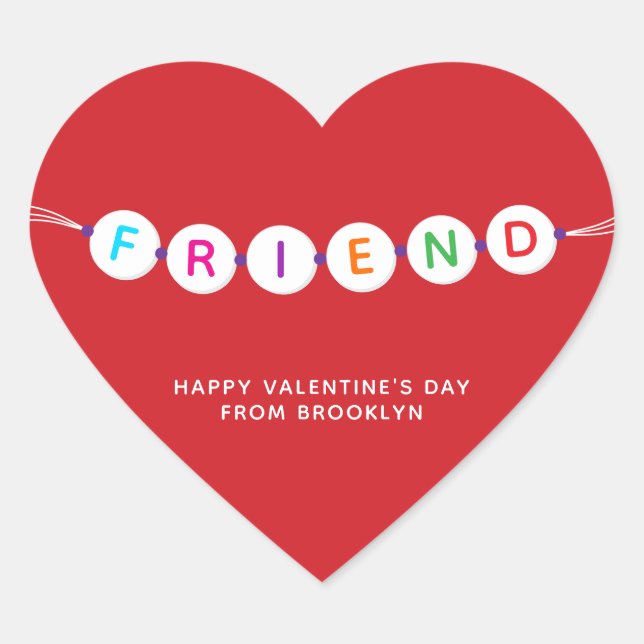 Friend cute friendship bracelet red Valentines Day Heart Sticker (Front)