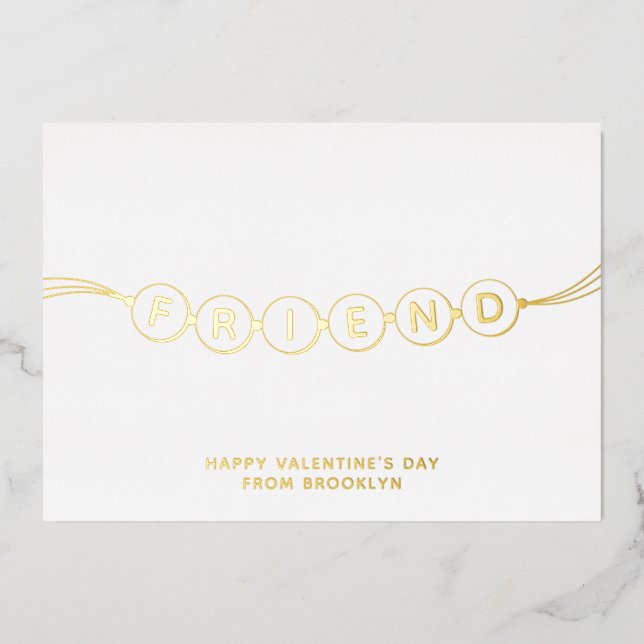 Friend cute friendship bracelet Valentine's Day Foil Holiday Card (Front)