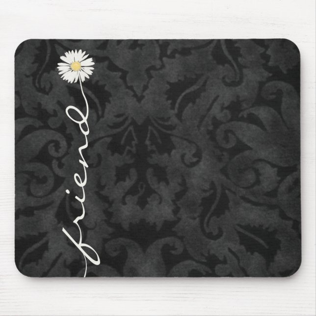 Friend Daisy on Black Damask Mouse Pad (Front)