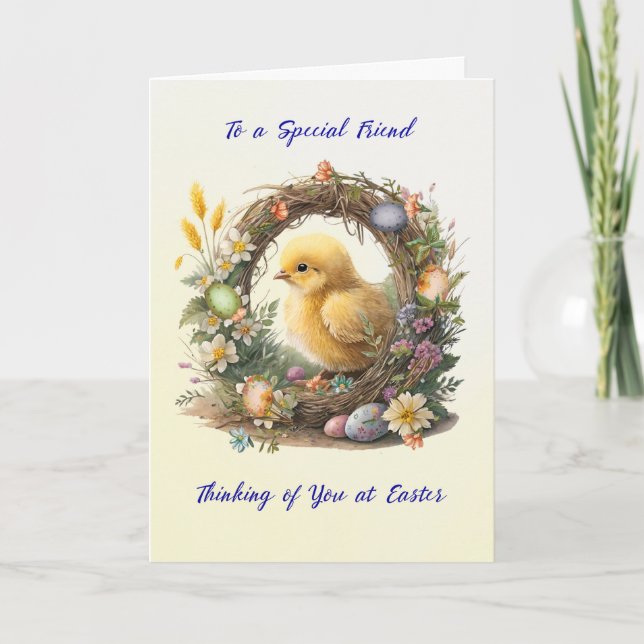 Friend Easter Chick in Grapevine Wreath Card (Front)