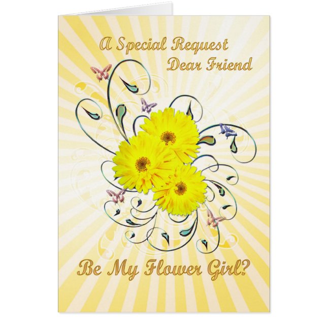 Friend, flowergirl invitation, yellow flowers (Front)