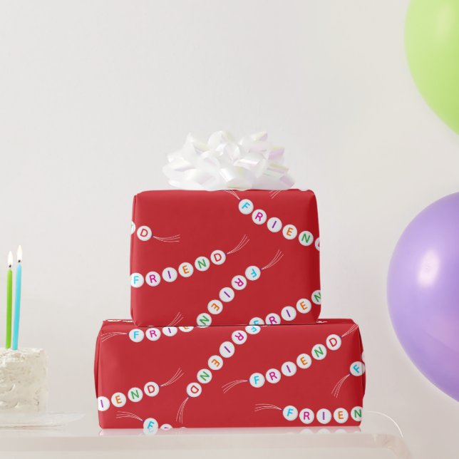 Friend fun cute friendship bracelet pattern red wrapping paper (Party Gifts)