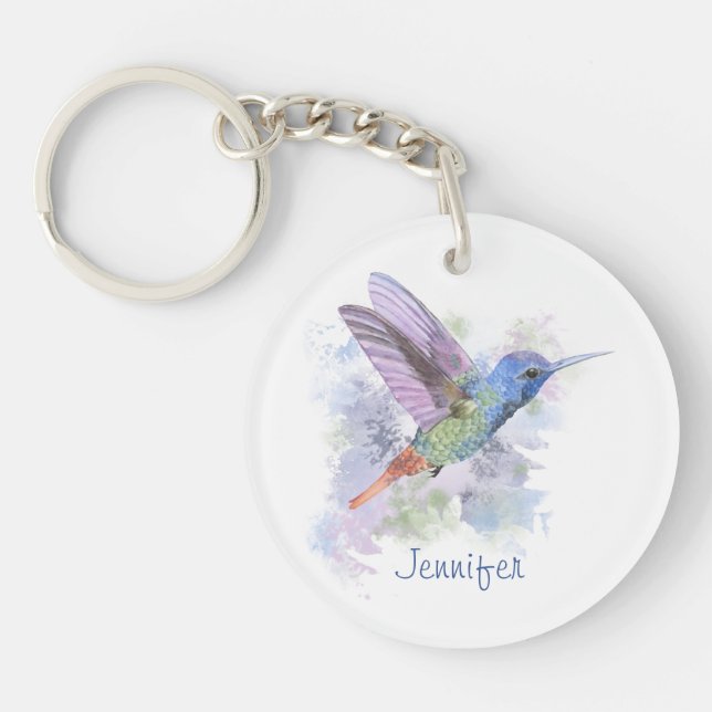 Friend Gift Art Whimsical Rufous Hummingbird Key Ring (Front)
