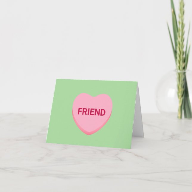 Friend green pink conversation heart Valentine's Card (Front)