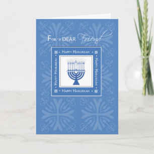 Friend Hanukkah Wishes Blue Menorah Holiday Card