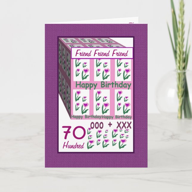 FRIEND - Happy 70th Birthday - Pink Heart Flowers Card (Front)