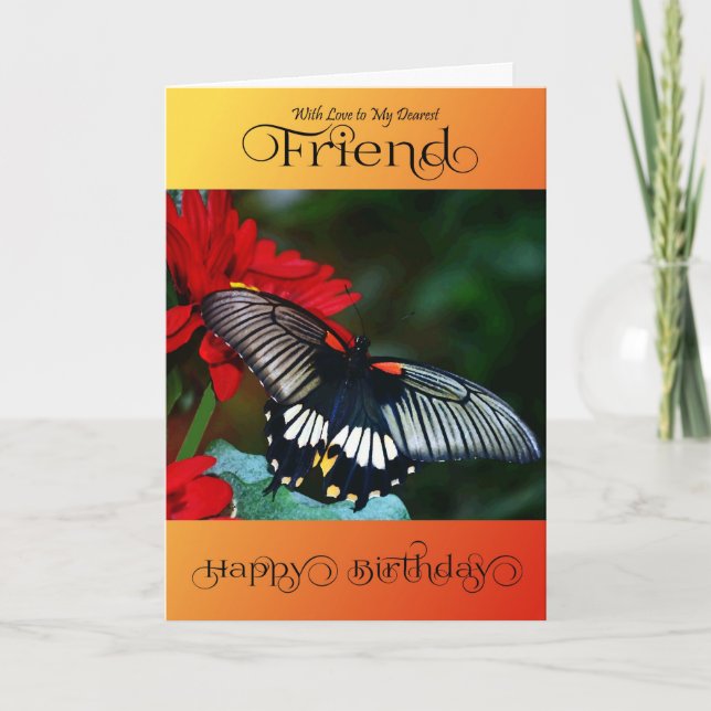 Friend - Happy Birthday - Black Butterfly Card (Front)