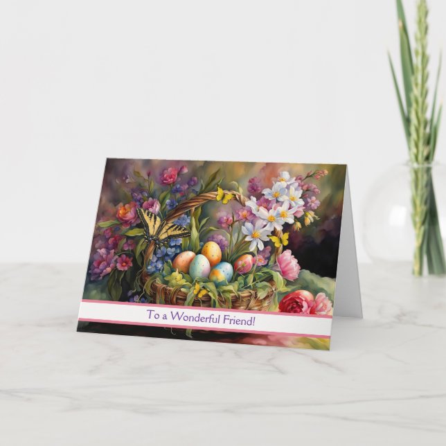 Friend Happy Easter with Beautiful Easter Basket  Card (Front)