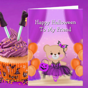 Friend Happy Halloween Teddy Bear Ballerina Card