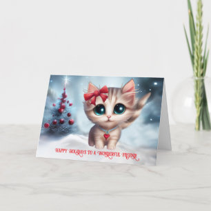 Friend Happy Holidays with Cute Christmas Kitten  Card
