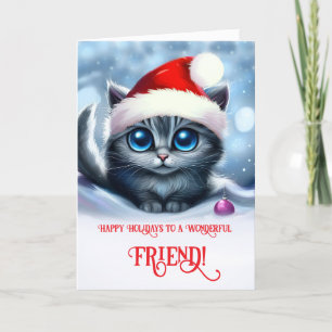 Friend Happy Holidays with Cute Christmas Kitten Card