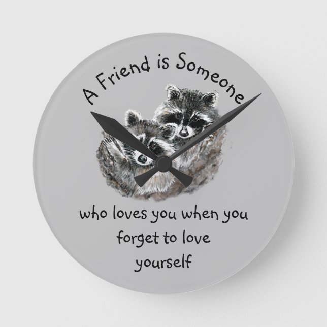 Friend Loves You Cute Raccoons Round Clock (Front)