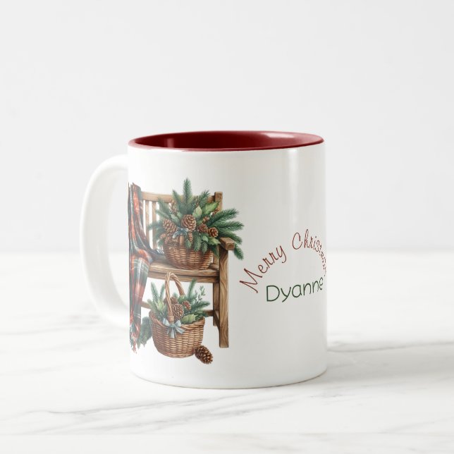 Friend Merry Christmas Blanket Bench Cosy Two-Tone Coffee Mug (Front Left)