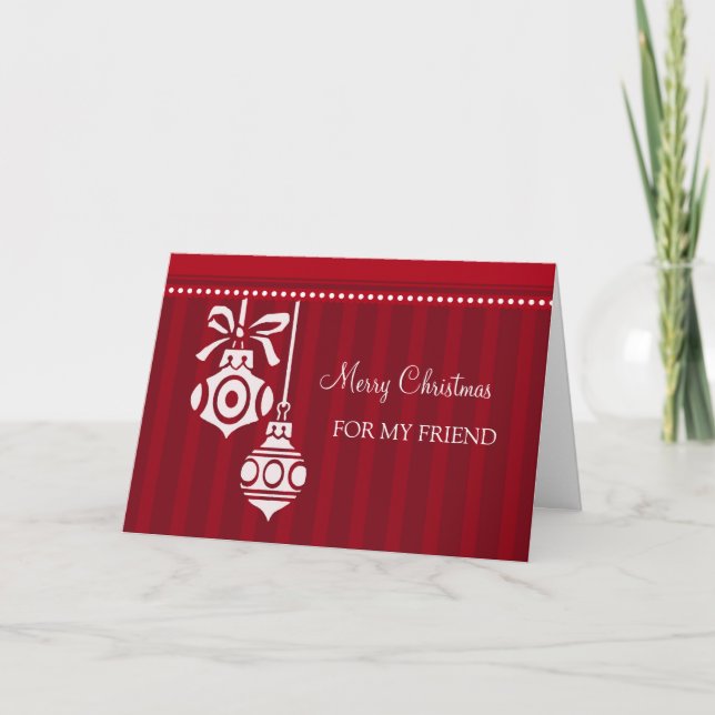 Friend Merry Christmas Card Red White Decorations (Front)