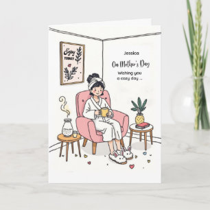 Friend Mother's Day Cosy Relaxing Bunny Slippers Card