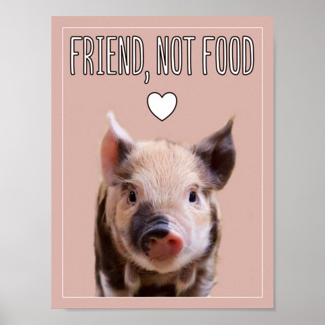 "Friend, not food" with cute piglet vegan Poster (Front)