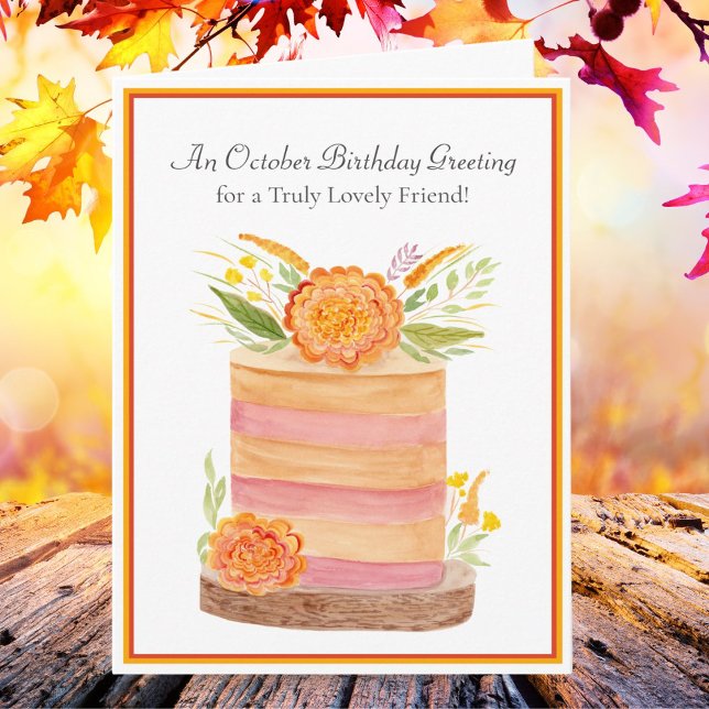 Friend October Birthday Marigolds on Cake Card (Creator Uploaded)