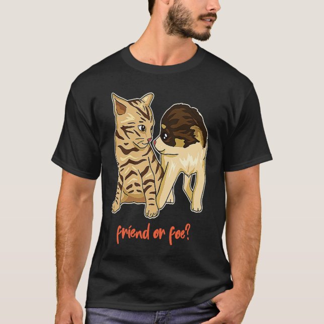 Friend or Foe  Little Kitten And Puppy Kitty Doggy T-Shirt (Front)