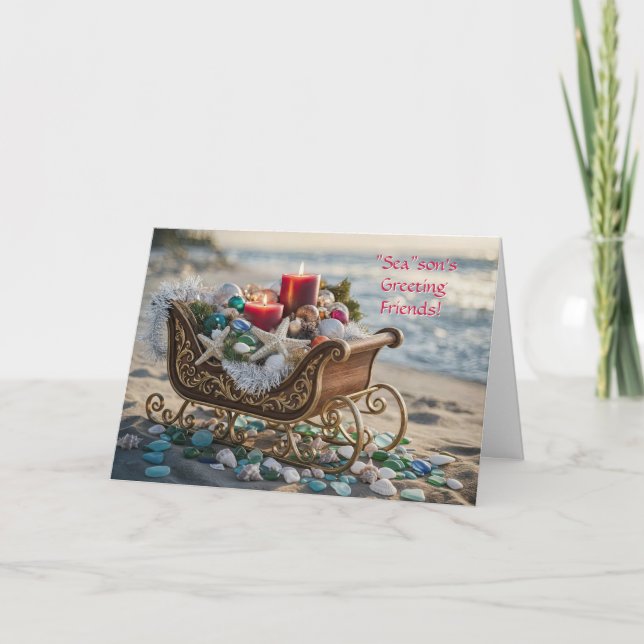 Friend or Friends Christmas Holiday Ocean Beach  Card (Front)