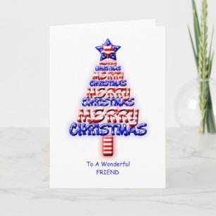 Friend, patriotic Christmas tree Holiday Card