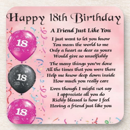 Friend Poem 18th Birthday Beverage Coaster | Zazzle