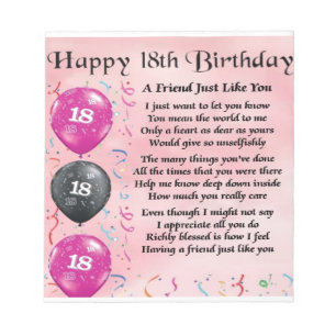 Friend Poem  18th Birthday Notepad