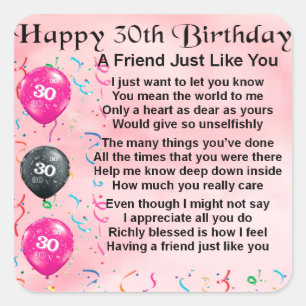 Friend Poem - 30th Birthday Square Sticker