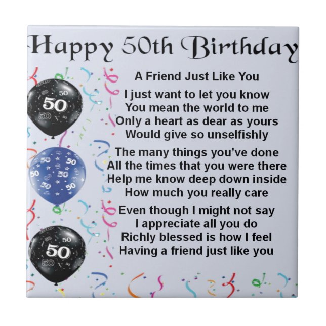 Friend Poem 50th Birthday Tile (Front)