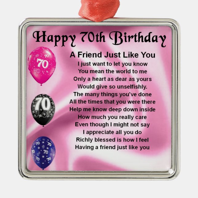 Friend poem - 70th Birthday Metal Tree Decoration (Front)