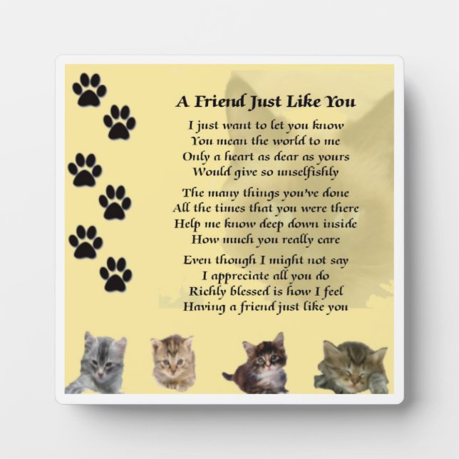 Friend Poem Plaque  -  Cat  Design (Front)