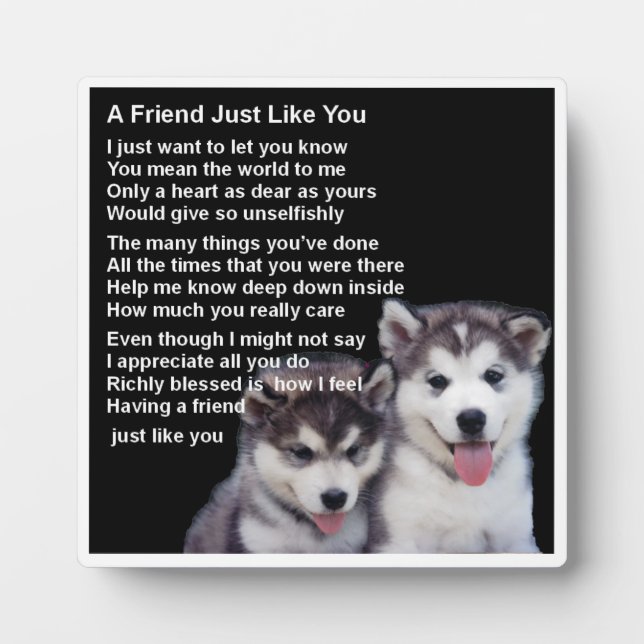 Friend Poem Plaque  -  Husky Dogs  Design (Front)