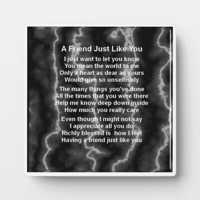 Friend Poem Plaque  -  Lightning Marble  Design (Front)