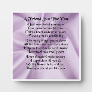 Friend Poem Plaque  -  Lilac Silk  Design
