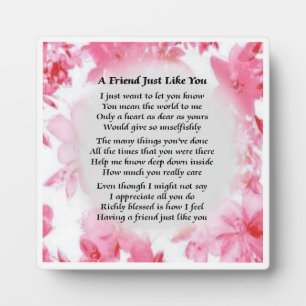 Friend Poem Plaque  -  Pink Floral  Design