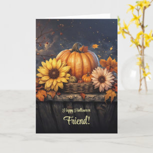 Friend Pretty Happy Halloween with Fall Flowers  Card