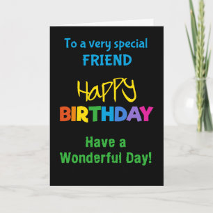 Friend Rainbow Colours on Black Birthday Card