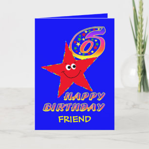 Friend Red Star 6th Birthday Card