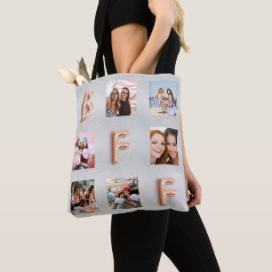 Friend silver rose gold photo collage tote bag