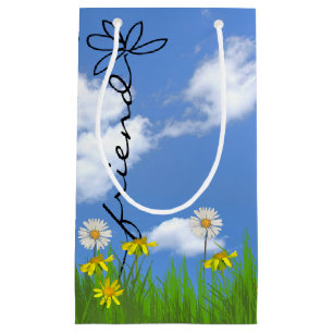 Friend text daisy in grass small gift bag