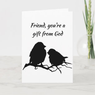 Friend Thank God for you Cute Birds Birthday Thank You Card