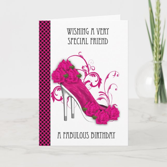 Friend Trendy Shoe And Rose Birthday Greeting Card (Front)