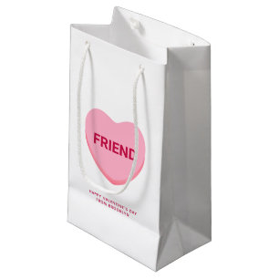 Friend white pink conversation heart Valentine's Small Gift Bag
