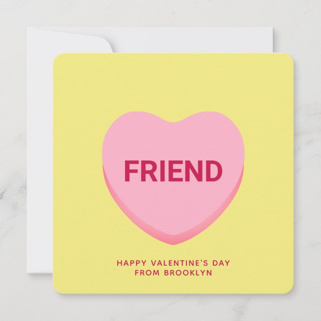 Friend yellow conversation heart Valentine's card (Front)