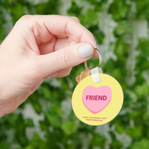 Friend yellow pink conversation heart Valentine's Key Ring