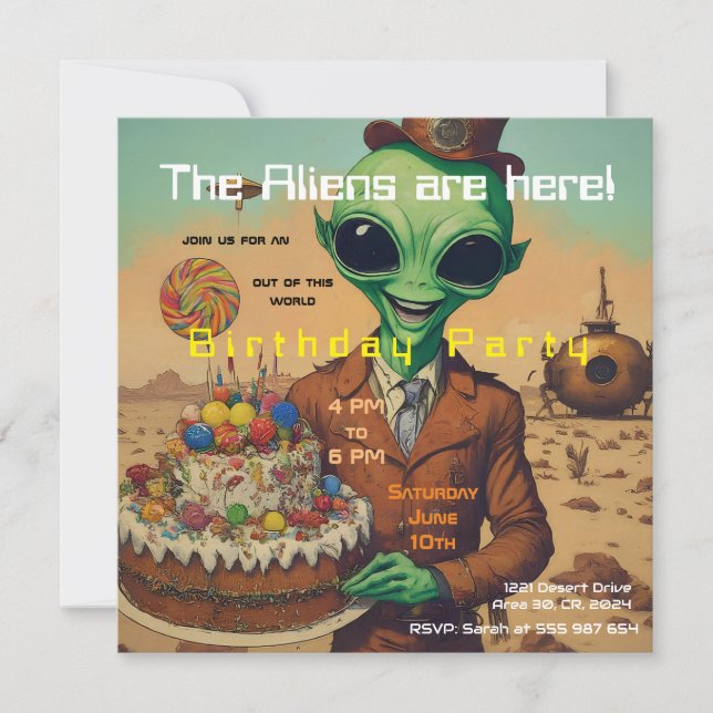 Friendly Alien Birthday Invitation  (Front)