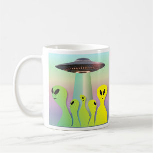 Friendly Aliens yellow and green Coffee Mug