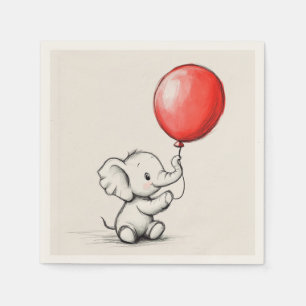 Friendly Baby Elephant with Red Balloon Paper Napkin